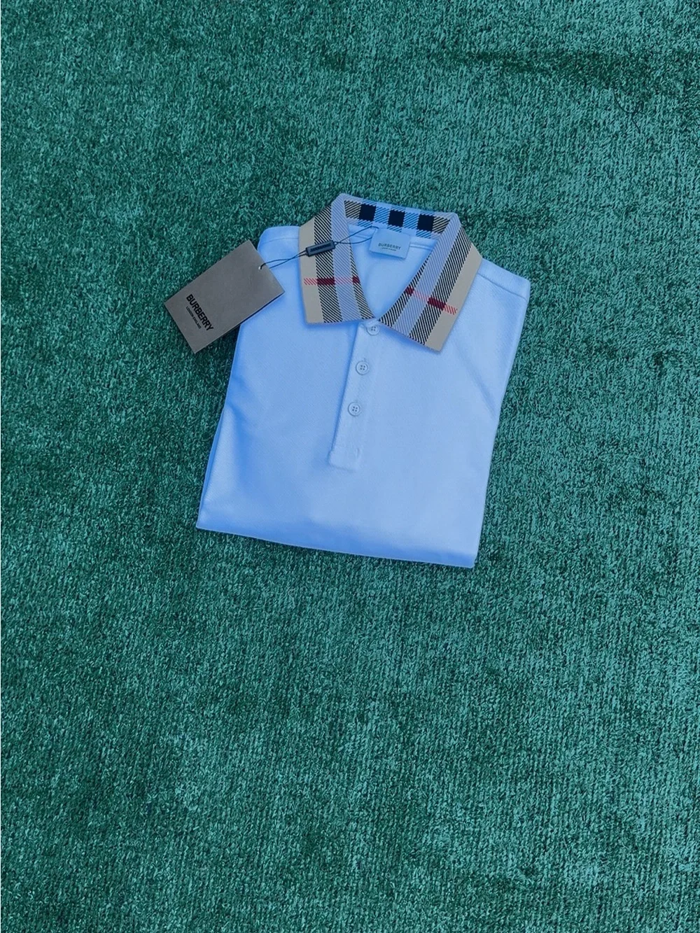 White Polo with Check Plaid Collar - Classic Casual
